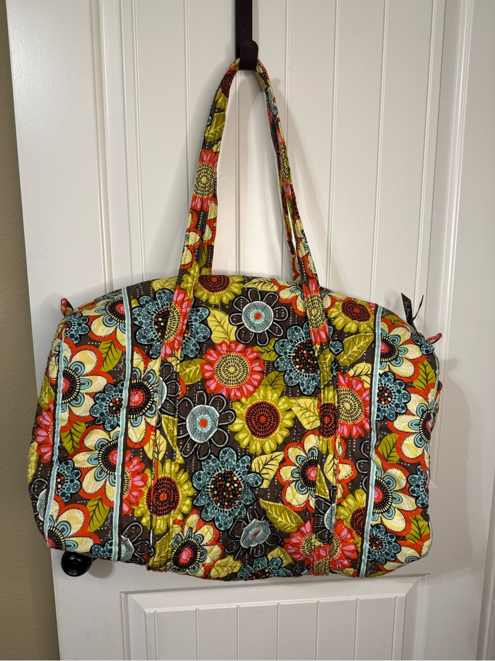 Vera Bradley Quilted Floral Weekender in Yellow, Coral & Turquoise